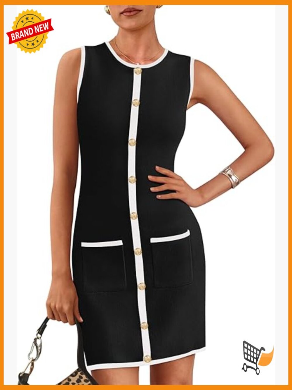 Women's Knit Bodycon Dress Sleeveless Crew Neck Patch Pockets Work Business